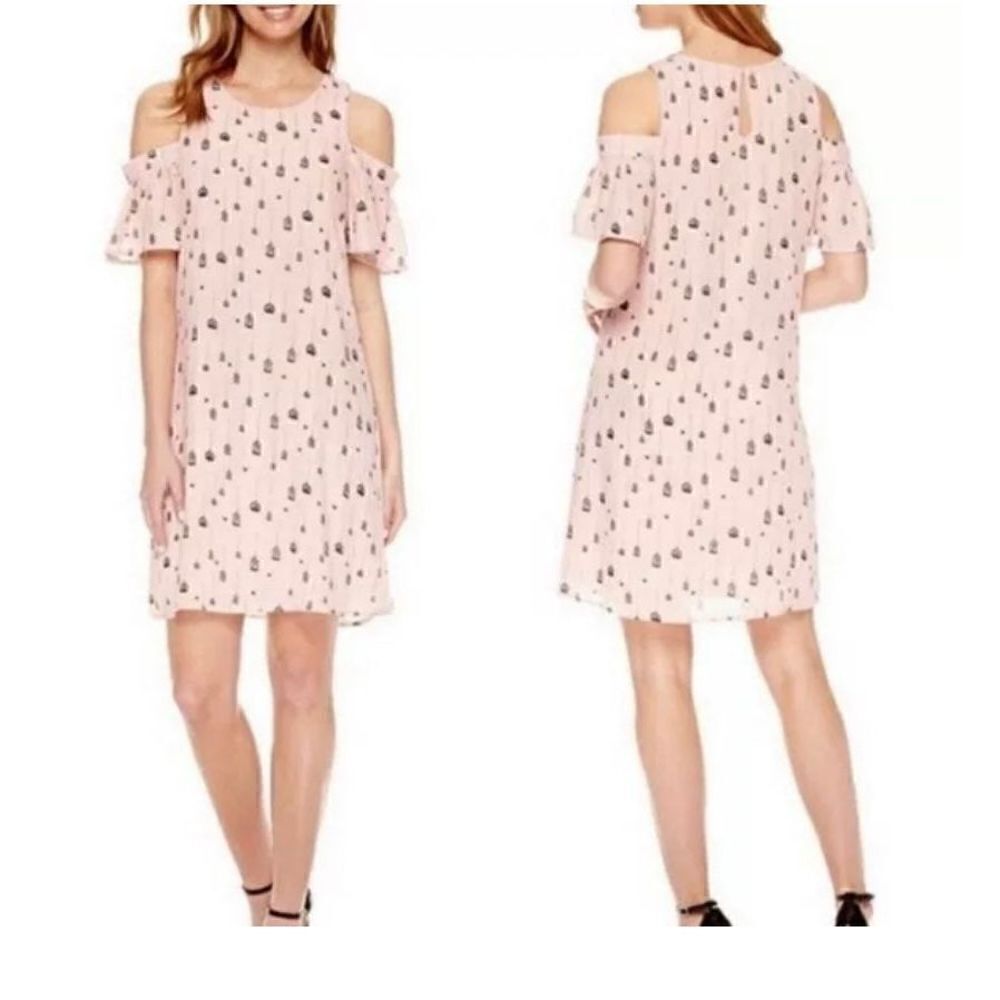 City Streets Birdcage Dress Cold Shouldr Bell Sleeve Pink‎ Size 10